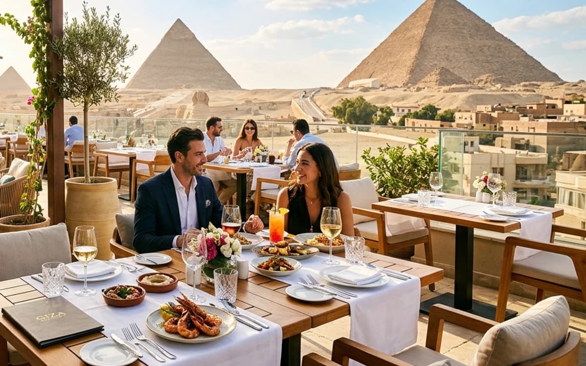 The golden hour table: Dining above Giza